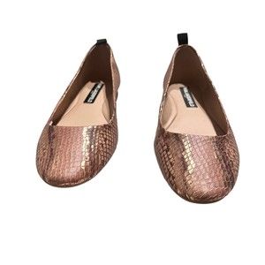 Karl Lagerfeld Vada Tan Gold Leather Animal Print Ballet Flat Size 6.5‎